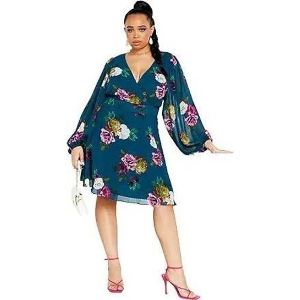Women's City Chic Floral A Line Dress Teal Size 14 New With Tags